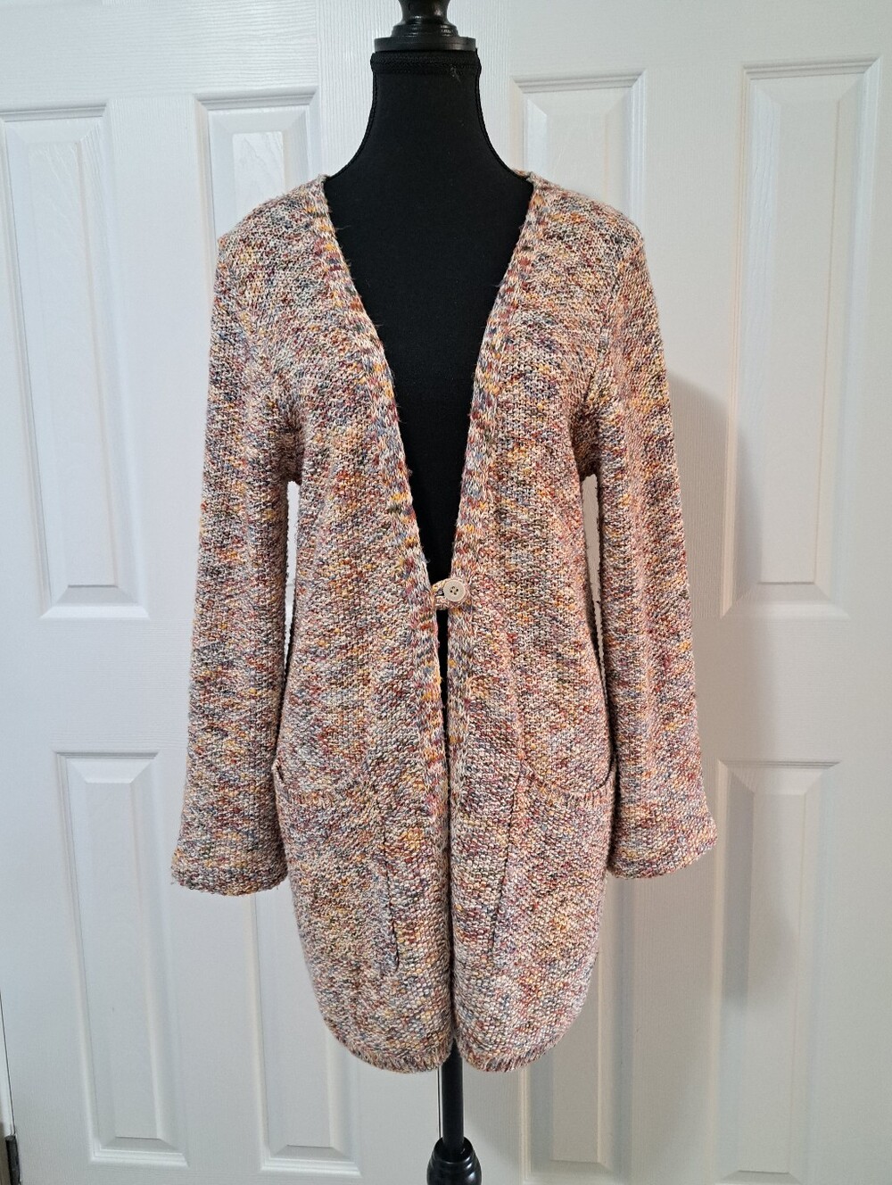 Roots Multicolor Speckled Knit 3/4 Cardigan Women's Size XS Cozy Fall Sweater